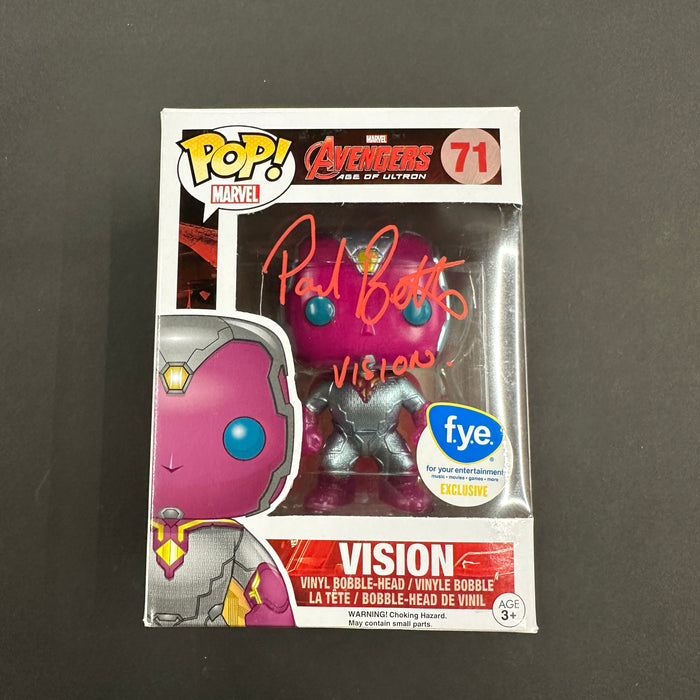 ****Signed**** by PAUL BETTANY Vision #71 FYE Exclusive Funko Pop! Marvel Studios Avengers Age of Ultron