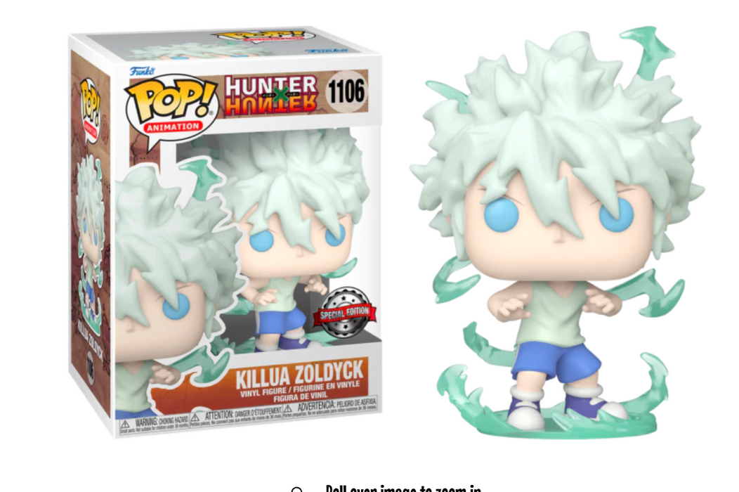 A special edition Funko Pop! Animation figure of Killua Zoldyck, number 1106, from Hunter X Hunter.