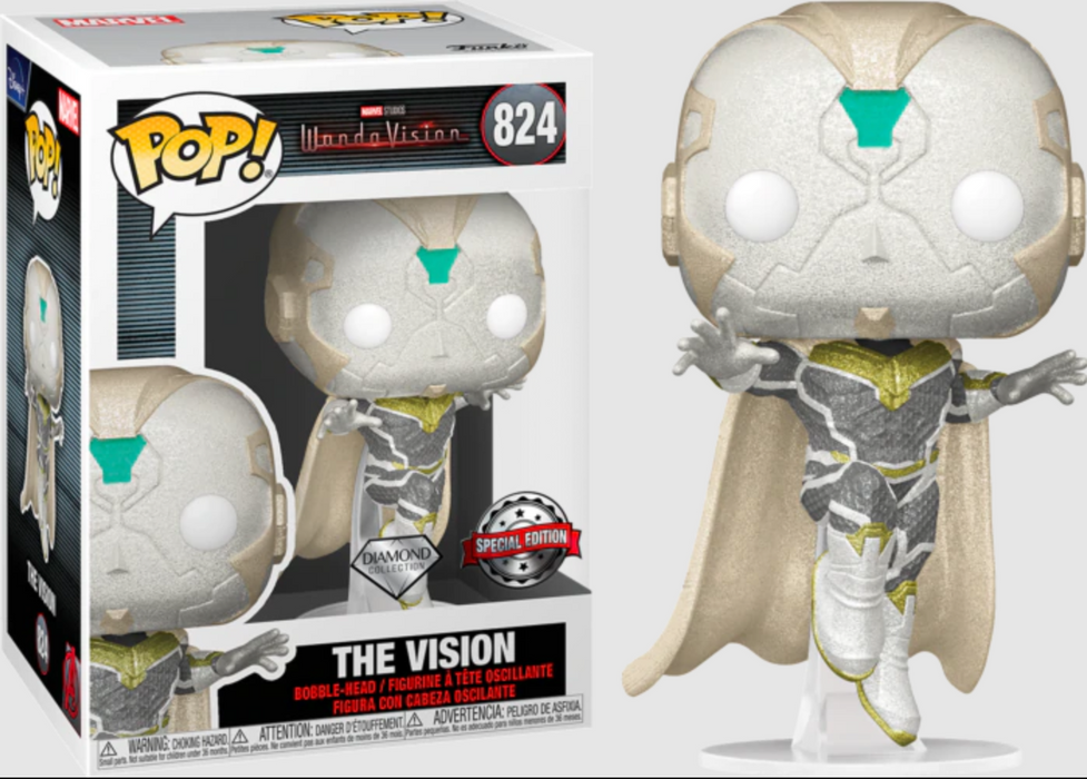 Funko Pop! figure of The Vision from Marvel Studios' Wanda Vision, a special edition diamond collection.