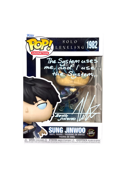 JSA Certified Aleks Le Signature and Quote Solo Leveling Sung Jinwoo Glow CHASE Funko Pop! Vinyl Figure #1982 With Protector