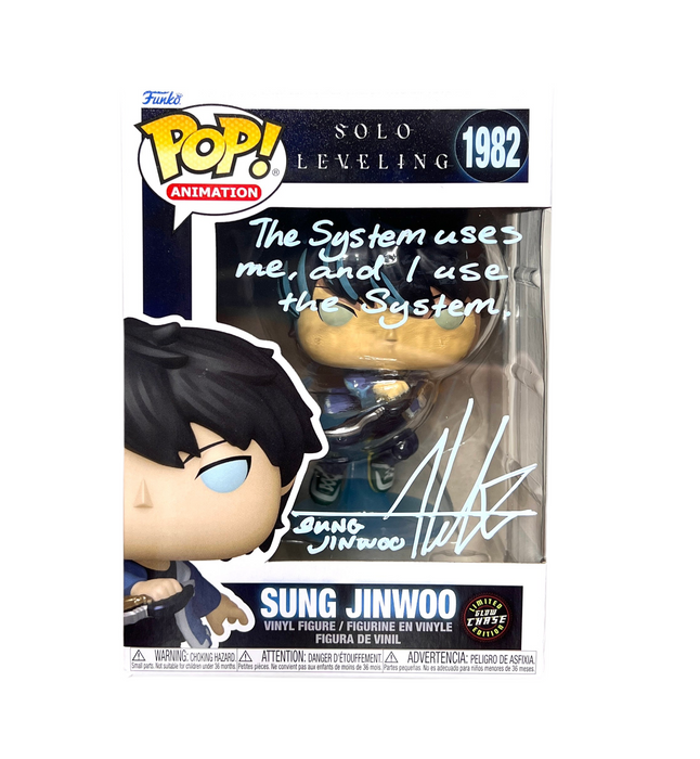 PSA Certified Aleks Le Signature and Quote Solo Leveling Sung Jinwoo Glow CHASE Funko Pop! Vinyl Figure #1982 With Protector