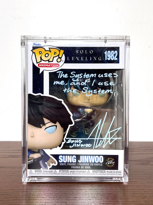 JSA Certified Aleks Le Signature and Quote Solo Leveling Sung Jinwoo Glow CHASE Funko Pop! Vinyl Figure #1982 With Protector
