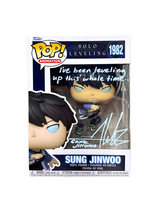 JSA Certified Aleks Le Signature and Quote Solo Leveling Sung Jinwoo Funko Pop! Vinyl Figure #1982 With ProtectorSolo Leveling Sung Jinwoo Pop! Vinyl Figure #1982 Protector Included