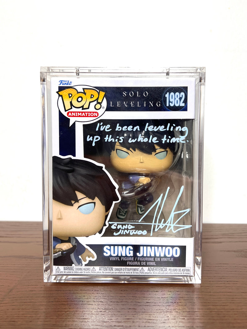 Solo Leveling Sung Jinwoo #1982 Funko Pop Signed and Quoted by Aleks Le PSA