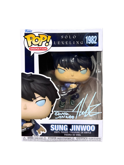 JSA Certified Aleks Le Signed Solo Leveling Sung Jinwoo Funko Pop! Vinyl Figure #1982 With Protector