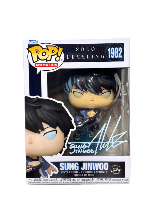 JSA Certified Aleks Le Signature Solo Leveling Sung Jinwoo Glow CHASE Funko Pop! Vinyl Figure #1982 With Protector