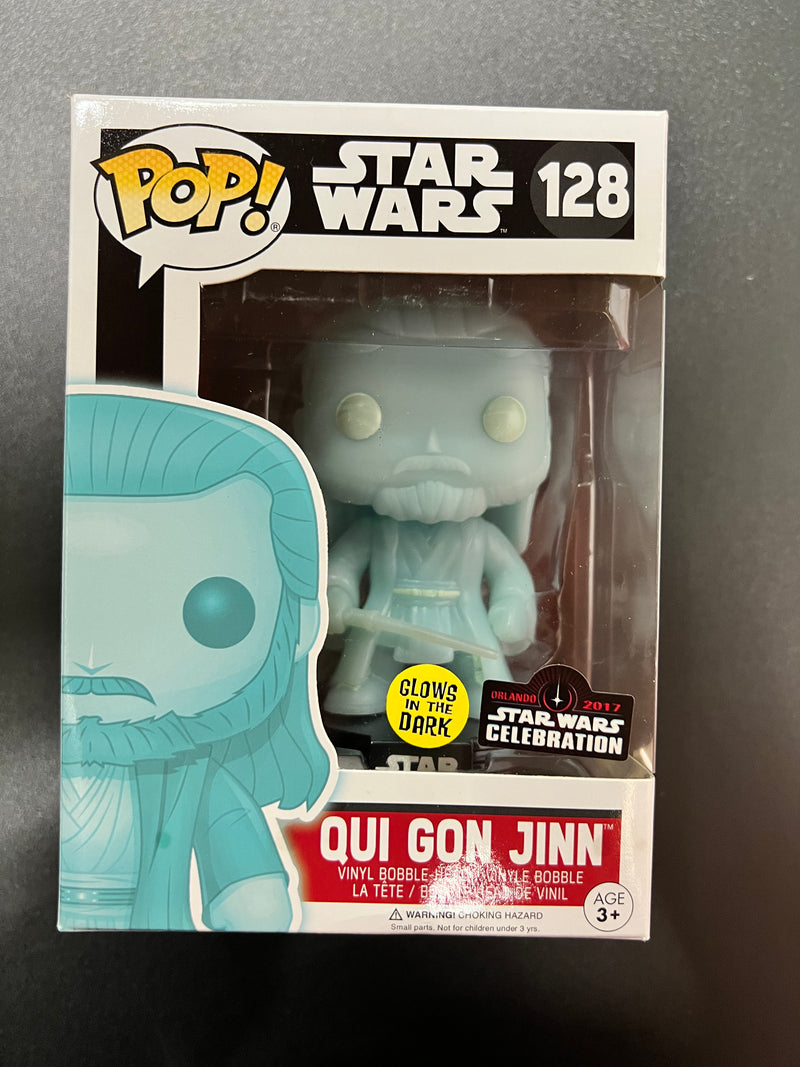 Qui Gon Jinn #128 Orlando 2017 Star Wars Celebration Exclusive Glow In The Dark Funko Pop! Star Wars